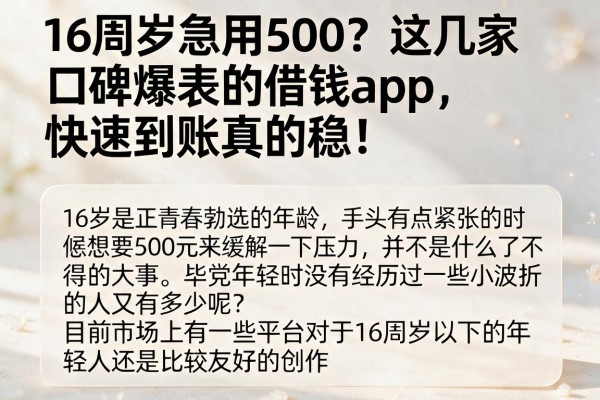 16周岁急用500?这几家口碑爆表的借钱App,快速到账真的稳!
