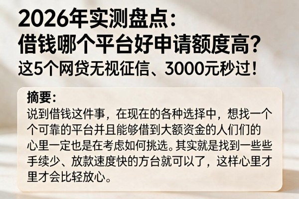2026年实测盘点:借钱哪个平台好申请额度高?这5个网贷无视征信、3000元秒过!