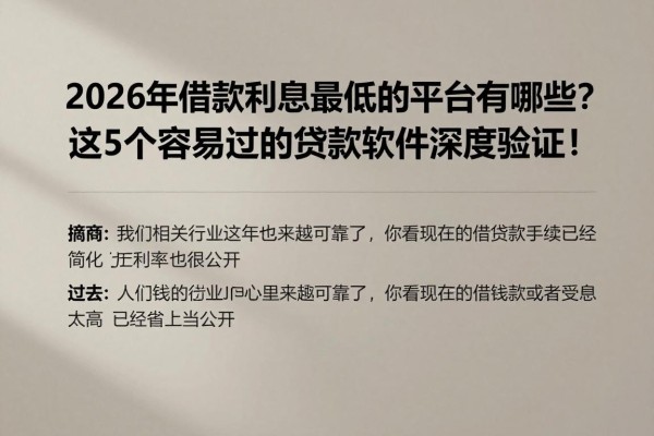 2026年借款利息最低的平台有哪些?这5个容易过的贷款软件深度验证!