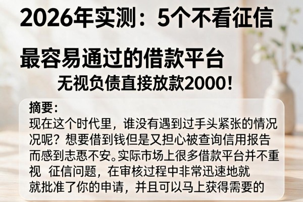 2026年实测:5个不看征信最容易通过的借款平台,无视负债直接放款2000!