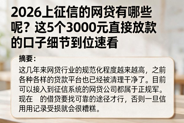 2026上征信的网贷有哪些呢？这5个3000元直接放款的口子细节到位速看