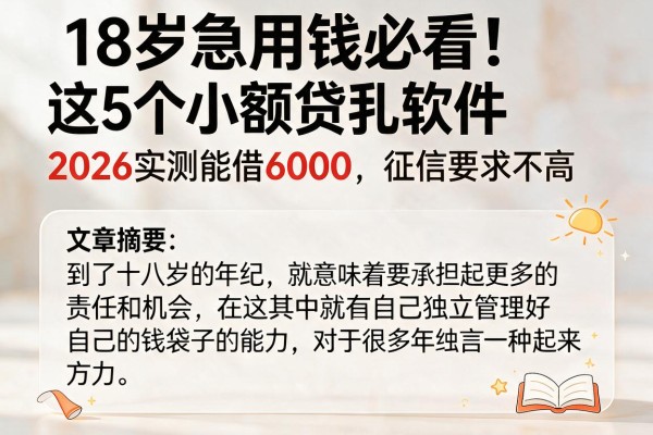 18岁急用钱必看！这5个小额贷款软件2026实测能借6000，征信要求不高