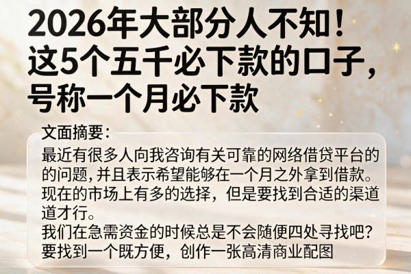 2026年大部分人不知！这5个五千必下款的口子，号称一个月必下款