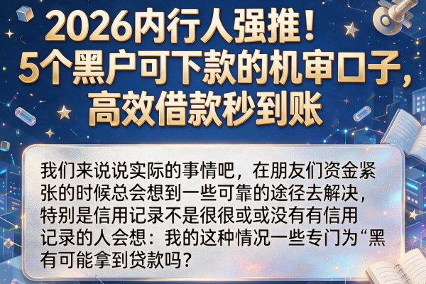 2026内行人强推！5个黑户可下款的机审口子，高效借款秒到账