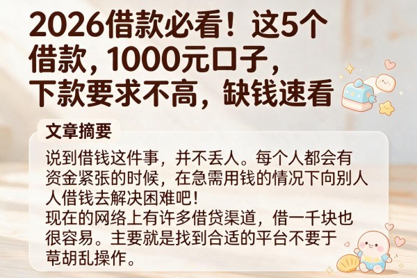 2026借款必看!这5个借款1000元口子下款要求不高,缺钱速看
