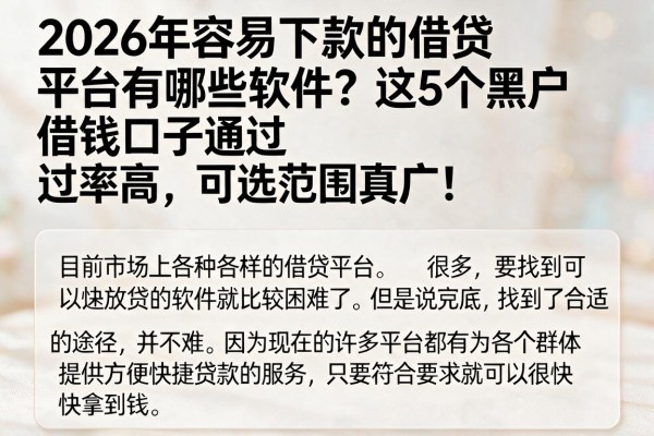 2026年容易下款的借贷平台有哪些软件？这5个黑户借钱口子通过率高，可选范围真广！