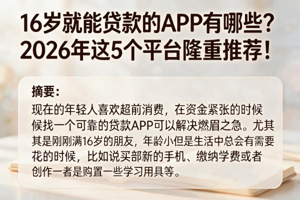 16岁就能贷款的APP有哪些？2026年这5个平台隆重推荐！
