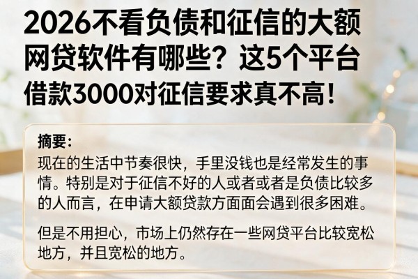 2026不看负债和征信的大额网贷软件有哪些?这5个平台借款3000对征信要求真不高!