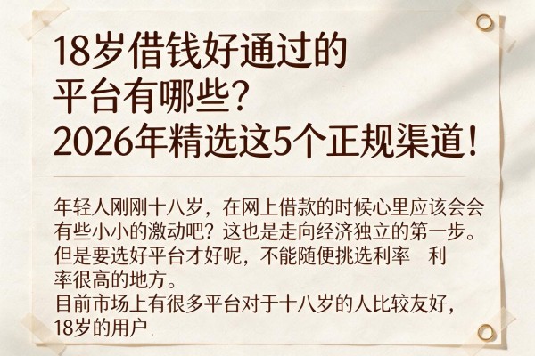 18岁借钱好通过的平台有哪些？2026年精选这5个正规渠道！