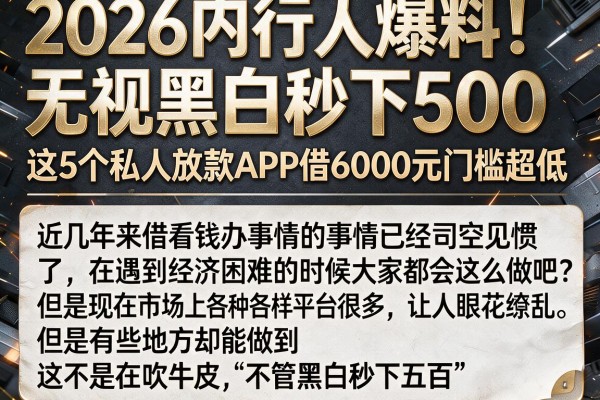 2026内行人爆料！无视黑白秒下500，这5个私人放款APP借6000元门槛超低