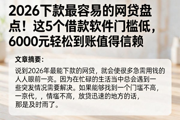 2026下款最容易的网贷盘点！这5个借款软件门槛低，6000元轻松到账值得信赖
