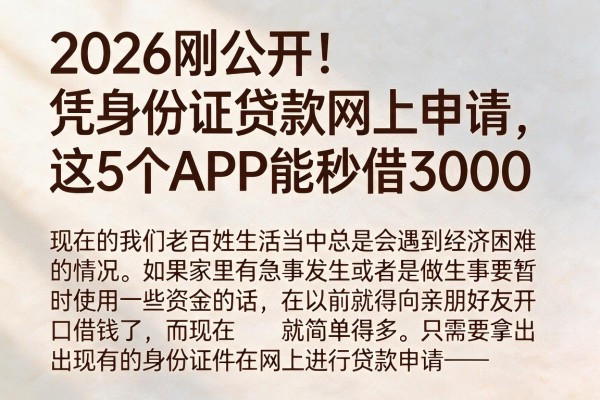 2026刚公开!凭身份证贷款网上申请,这5个APP能秒借3000
