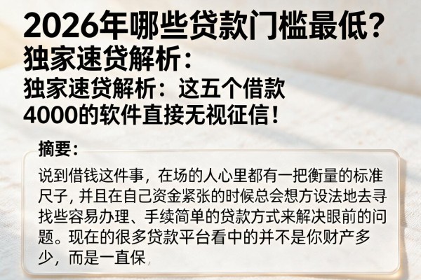2026年哪些贷款门槛最低？独家速贷解析：这五个借款4000的软件直接无视征信！