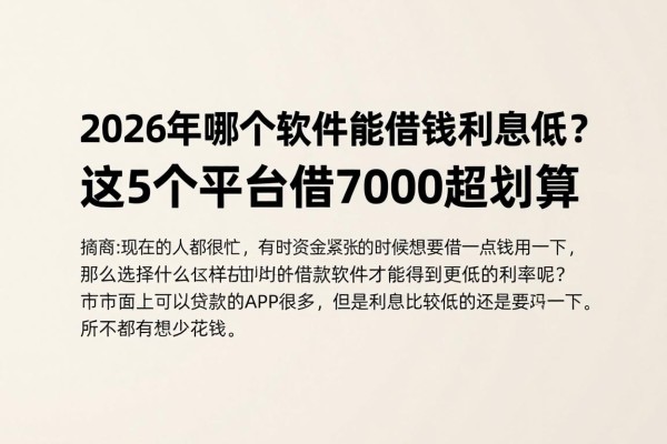 2026年哪个软件能借钱利息低？这5个平台借7000超划算