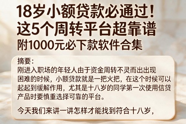 18岁小额贷款必通过!这5个周转平台超靠谱,附1000元必下款软件合集