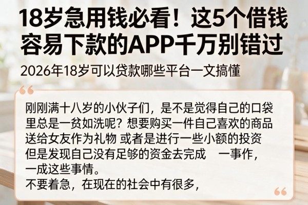 18岁急用钱必看！这5个借钱容易下款的APP千万别错过，2026年18岁可以贷款哪些平台一文搞懂