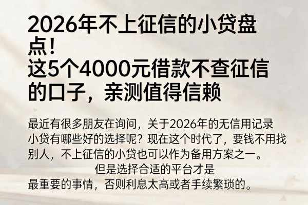 2026年不上征信的小贷盘点!这5个4000元借款不查征信的口子,亲测值得信赖