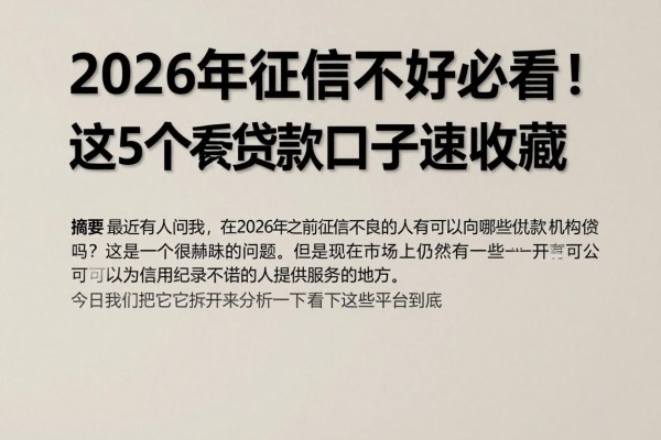 2026年征信不好必看!这5个不看网络征信的小额贷款口子速收藏