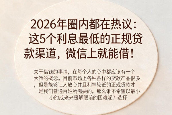 2026年圈内都在热议：这5个利息最低的正规贷款渠道，微信上就能借！