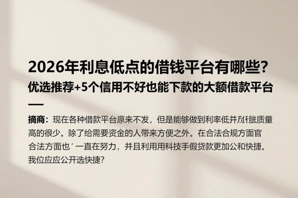 2026年利息低点的借钱平台有哪些？优选推荐+5个信用不好也能下款的大额借款平台