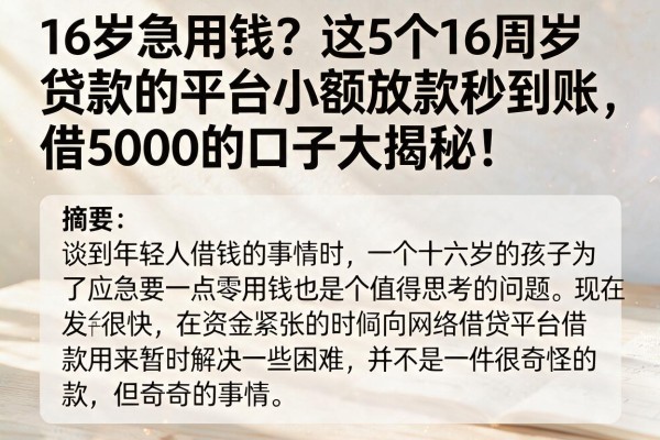 16岁急用钱?这5个16周岁贷款的平台小额放款秒到账,借5000的口子大揭秘!