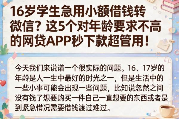 16岁学生急用小额借钱转微信？这5个对年龄要求不高的网贷APP秒下款超管用！