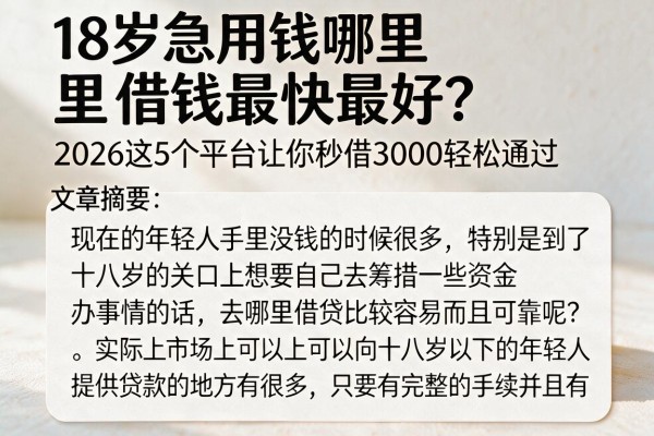 18岁急用钱哪里借钱最快最好?2026这5个平台让你秒借3000轻松通过