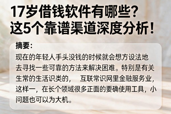 17岁借钱软件有哪些？这5个靠谱渠道深度分析！
