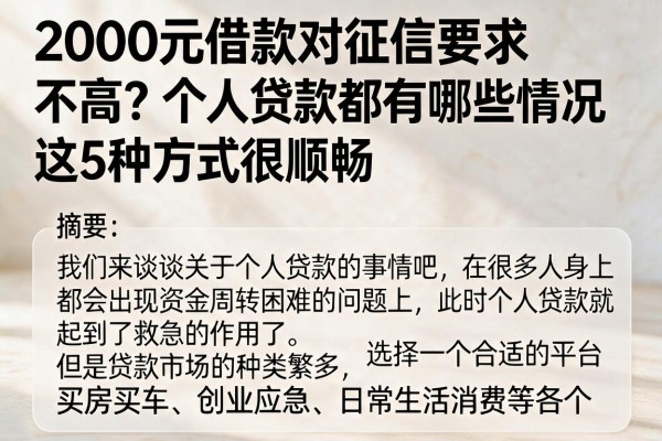 2000元借款对征信要求不高?个人贷款都有哪些情况,这5种方式很顺畅