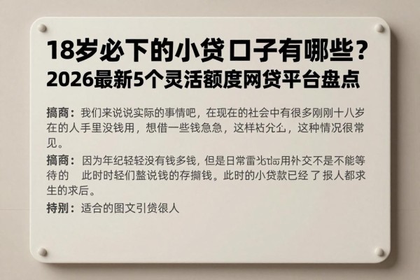 18岁必下的小额贷款口子有哪些？2026最新5个灵活额度网贷平台盘点