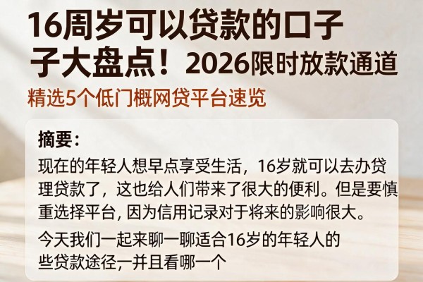 16周岁可以贷款的口子大盘点！2026限时放款通道，精选5个低门槛网贷平台速览