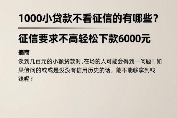 1000小额贷款不看征信的有哪些?2026实测这5个借款口子,征信要求不高轻松下款6000元