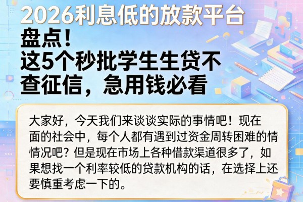 2026利息低的放款平台盘点!这5个秒批学生贷不查征信,急用钱必看