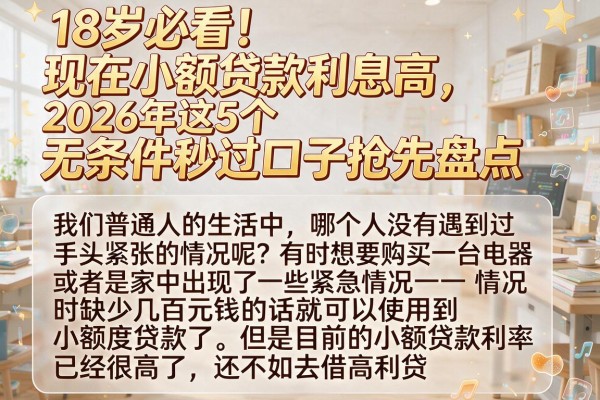 18岁必看!现在小额贷款利息高,2026年这5个无条件秒过口子抢先盘点