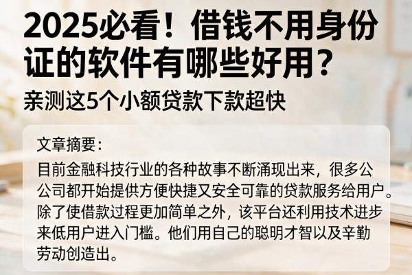 2025必看！借钱不用身份证的软件有哪些好用？亲测这5个小额贷款下款超快