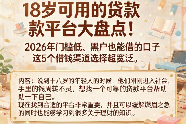 18岁可用的贷款平台大盘点！2026年门槛低、黑户也能借的口子，这5个借钱渠道选择超宽泛