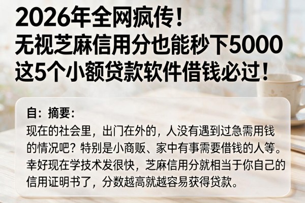 2026年全网疯传！无视芝麻信用分也能秒下5000，这5个小额贷款软件借钱必过！