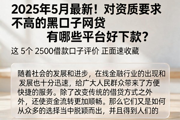 2025年5月最新!对资质要求不高的黑口子网贷有哪些平台好下款?这5个2500借款口子评价正面速收藏