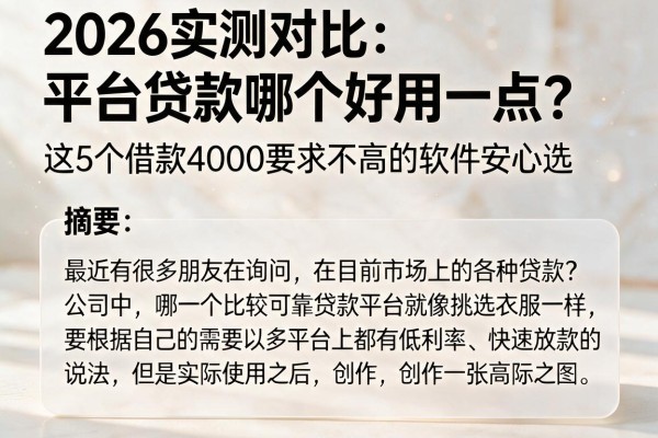 2026实测对比：平台贷款哪个好用一点？这5个借款4000要求不高的软件安心选