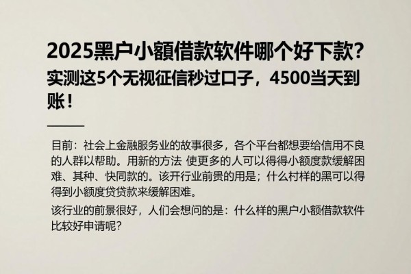 2025黑户小额借款软件哪个好下款？实测这5个无视征信秒过口子，4500当天到账！