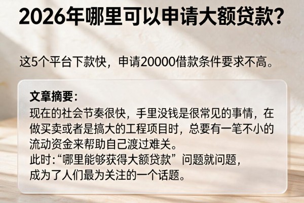 2026年哪里可以申请大额贷款?这5个平台下款快,申请20000借款条件要求不高