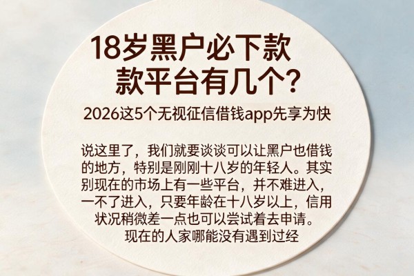 18岁黑户必下款平台有几个?2026这5个无视征信借钱App先享为快
