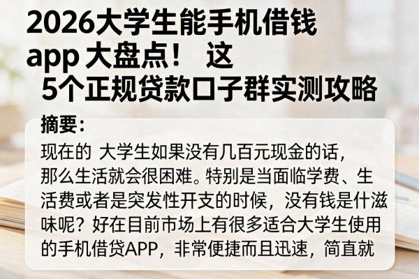 2026大学生能手机借钱app大盘点！这5个正规贷款口子群实测攻略