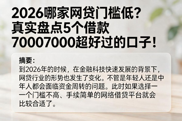 2026哪家网贷门槛低？真实盘点5个借款7000超好过的口子！