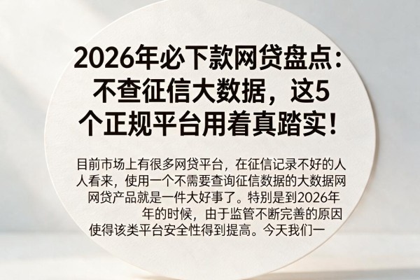 2026年必下款网贷盘点：不查征信大数据，这5个正规平台用着真踏实！