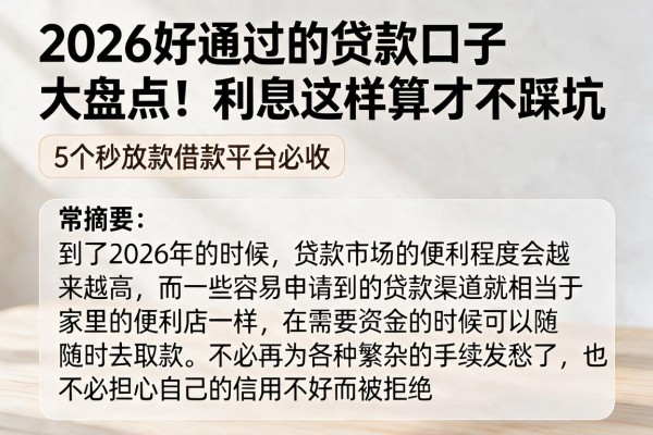 2026好通过的贷款口子大盘点！利息这样算才不踩坑，5个秒放款借款平台必收