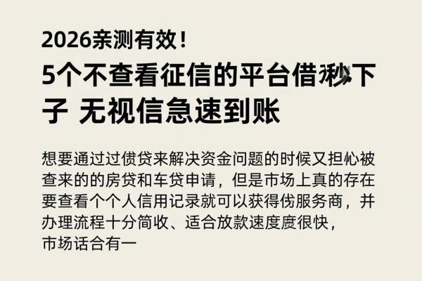 2026亲测有效！5个不查看征信的平台借钱秒下口子，无视征信急速到账