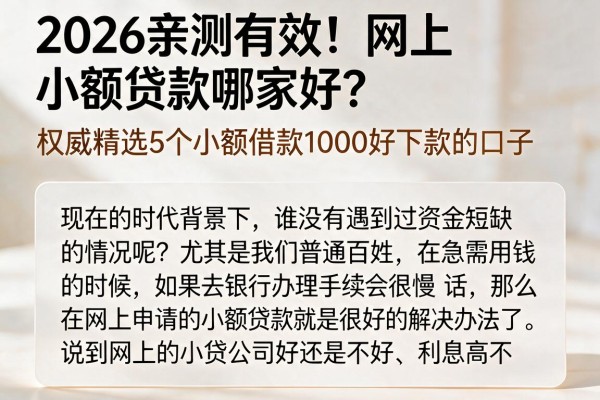 2026亲测有效!网上小额贷款哪家好?权威精选5个小额借款1000好下款的口子