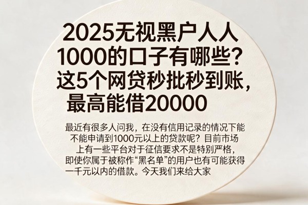 2025无视黑户人人1000的口子有哪些？这5个网贷秒批秒到账，最高能借20000