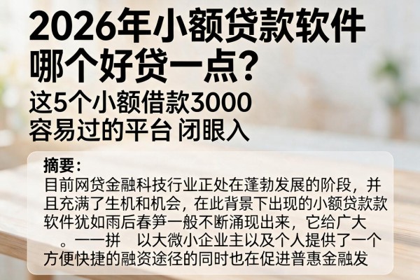 2026年小额贷款软件哪个好贷一点？这5个小额借款3000容易过的平台闭眼入